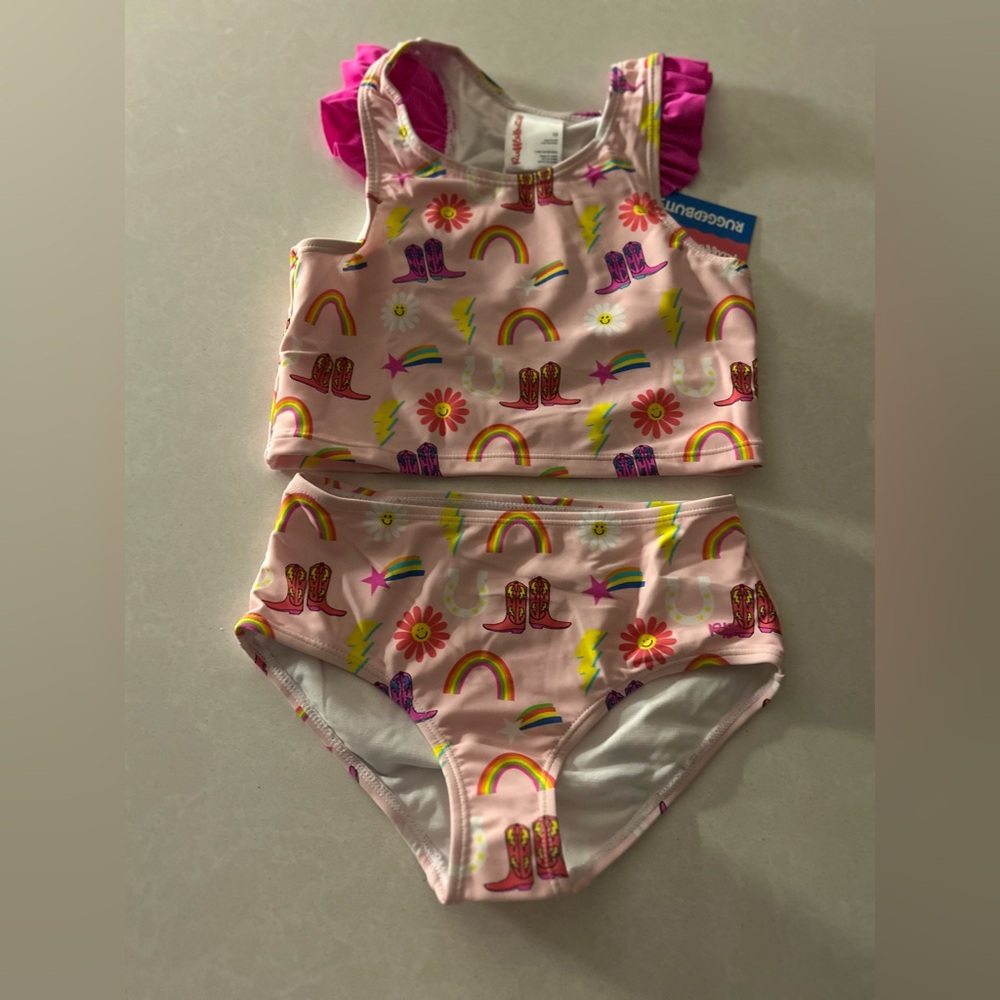 Ruffle Butts Pink Rainbow & Cowboy Boot Two-Piece Bikini NWT!